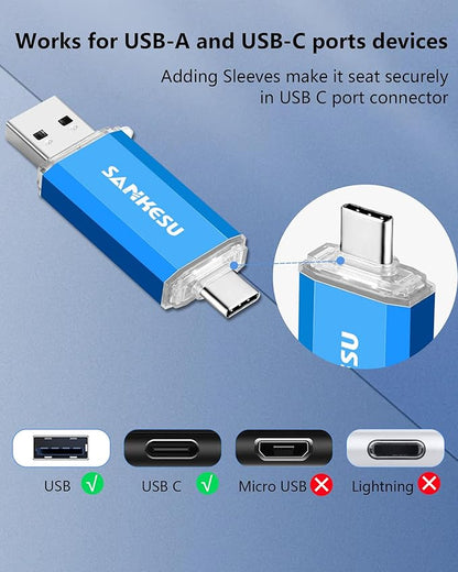32GB USB C Flash Drive, Jump Drive USB-A & Type-C OTG Memory Stick, Dual Thumb Drive for PC/Laptop/Type C Cell Phone and Tablet (Blue)