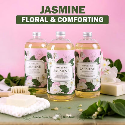 ROMIIE ZOI Liquid Hand Soap Refills Gift Set – Jasmine Scent – 3 x 26Fl Oz Bottles – Plant-Based, Non-Toxic, Gentle & Moisturizing Formula with Essential Oils – for Bathroom, Kitchen & Home Gifting