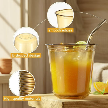 Disposable Stemless Glasses 12oz Crystal Plastic Wine Glasses Clear Classic Pet Cup for Meeting Weddings Birthdays Cocktail Christmas Party Supplies(Gold,100 Pcs)