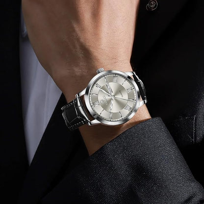 Mens Watches Luxury Dress Waterproof Leather Watch with Date Day Analog Quartz Large Number Wrist Watch Casual Classic Luminous Scales Big Face Easy Read Reloj para Hombre