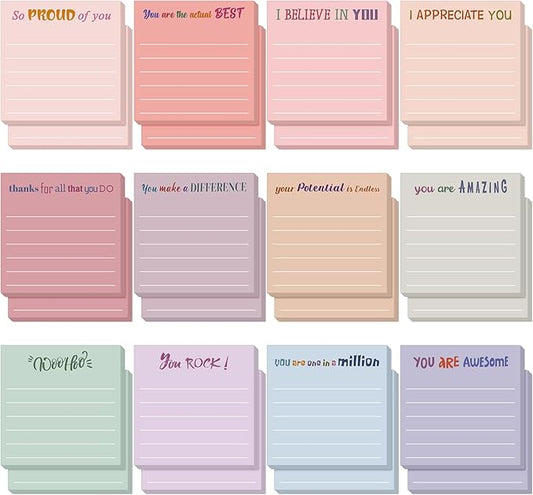Yinder 12 Pcs Employee Appreciation Sticky Notes Xmas Gift Bulk Motivation Note Pads Mini Inspirational Note Gift for Teacher Nurse Staff Coworker Office Supply 3 x 3'' (Appreciation,Aesthetics)
