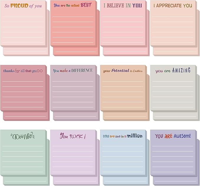 Yinder 24 Pcs Inspirational Sticky Notes Christmas Stocking Stuffers Motivational Sticky Notes Pad Employee Appreciation Gift Bulk for Teacher Nurse Coworker Office 3 x 3'' (Appreciation,Aesthetics)