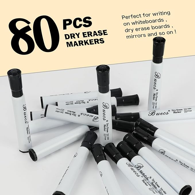 Black Dry Erase Markers, Low-Odor, 80 Count, Chisel tip, Perfect for Writing on Whiteboards, Dry-Erase Boards, Glass, School Office Supplies