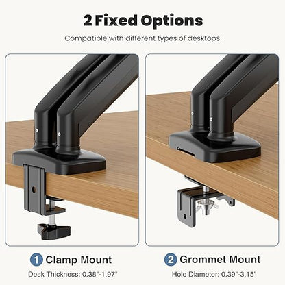 DUMOS Dual Monitor Stand for Desk, Gas Spring Monitor Arm for 2 Monitors Max 32 Inches, Fully Adjustable Double Monitor Mount, VESA Mount with C-Clamp/Grommet Base, Holds Screen 17.6 lbs
