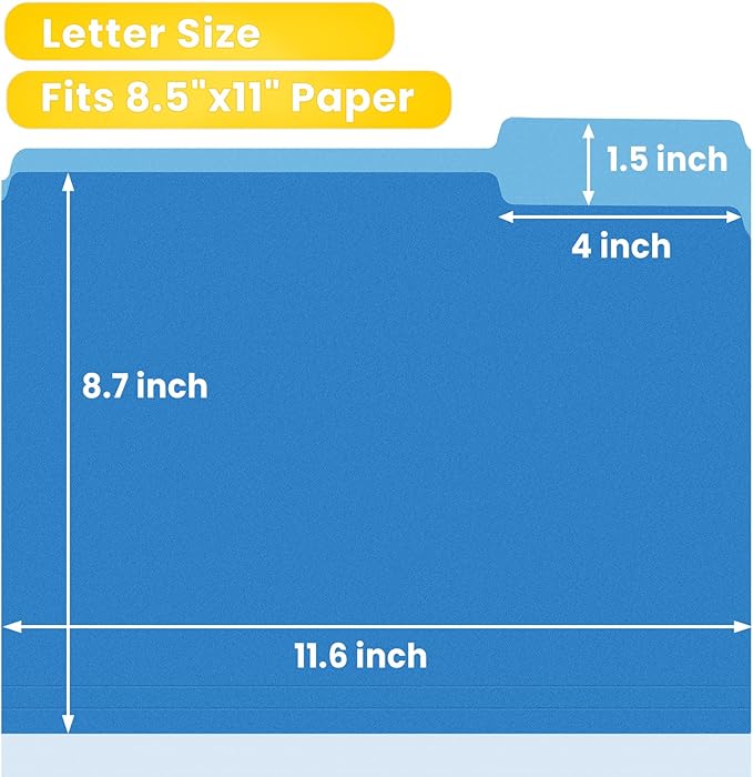 SUNEE File Folders, 150 Pack Manilla Folders 8.5 x 11, Colored File Folders Home Office School Supplies for Documents Files Paper,Blue