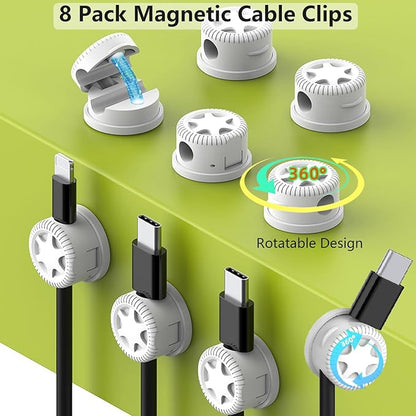 ELII 328Pcs Cable Management Kit, 8 Magnetic Cable Clips,69Adhesive Cable Holder,4 Cable Sleeve Split,22Reusable Cable Strap,200 Nylon Cable Zip Ties with 25 Mounts TV Home(White)