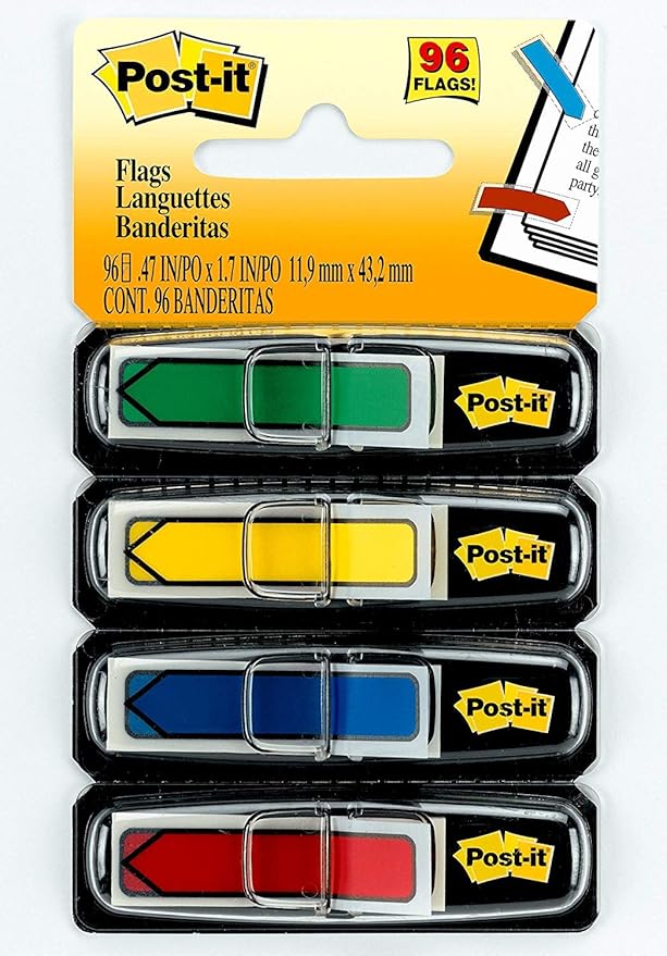 Post-it Arrow Flags, Assorted Primary Colors.47 in. Wide, 24/Dispenser, 4 Dispensers/Pack, (684-ARR3) (5)