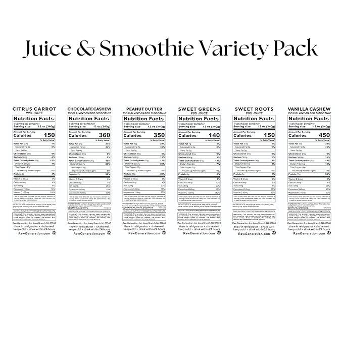 Raw Generation Discovery Pack - Cold Pressed Juice and Protein Smoothie Variety Pack with 6 delicious flavors- Nutritionist-Designed for Weight Management, Immunity & Increased Energy (30 bottles)