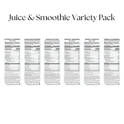 Raw Generation Discovery Pack - Cold Pressed Juice and Protein Smoothie Variety Pack with 6 delicious flavors- Nutritionist-Designed for Weight Management, Immunity & Increased Energy (30 bottles)