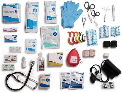 Scherber First Responder Fully-Stocked Professional Essentials EMT/EMS Trauma Kit | HSA/FSA Approved | Reflective Bag w/8 Zippered Pockets & Compartments & 200+ First Aid Supplies - Orange