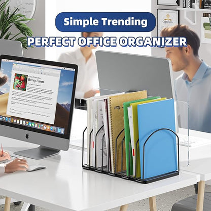 Simple Trending 9 Section Metal File Sorter Organizer for Desk, Vertical File Folder Stand for Home Office, Black