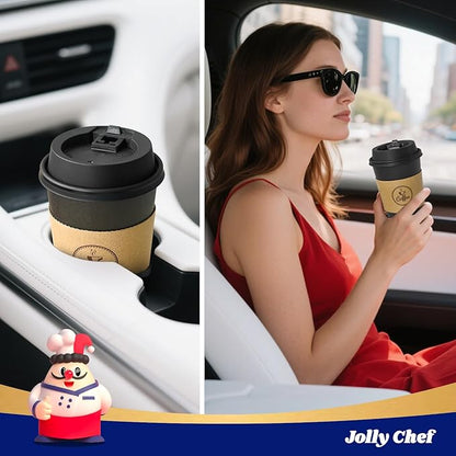 JOLLY CHEF 16 oz Coffee Cups-100 Pack, Disposable Black Hot Paper Cups with Lids, Sleeves and Stirrers for all Kinds of Beverages