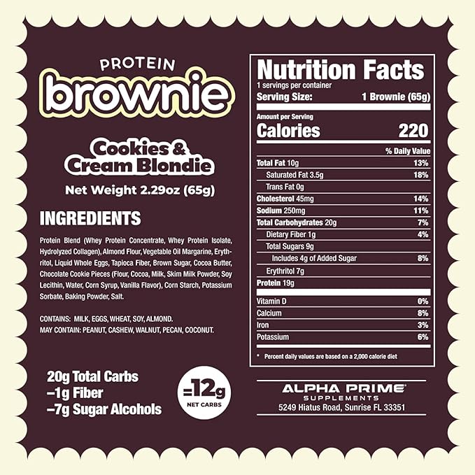 Prime Bites Protein Brownie from Alpha Prime Supplements | High Protein, Collagen Fortified Low Sugar Treat | Delicious Snack | 12 Bars per Box (Cookie Dough Bites)