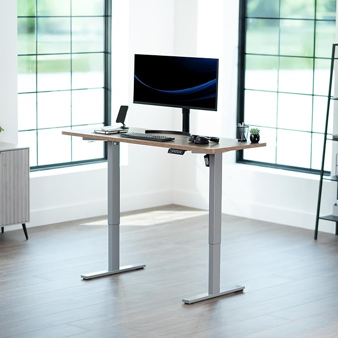 VIVO Electric 60 x 24 in Standing Desk, Memory Height Adjustment, 1B Series, One-Piece Reclaimed Wood Top, Gray Frame, DESK-KIT-1G6P