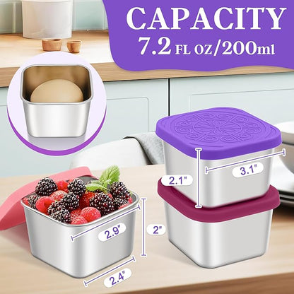 Stainless Steel Snack Containers for Kids,7.2oz Easy Open Leak Proof Reusable Snack Box Container with Lids,Small Lunch Containers for Meal Prep,School,Picnic and Travel-3Pack