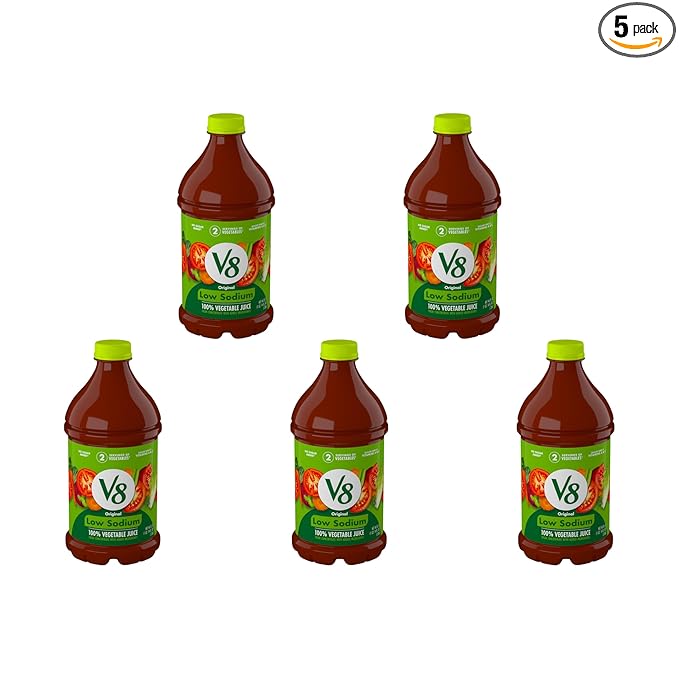 V8 Low Sodium Original 100% Vegetable Juice, 46 fl oz Bottle (Pack of 5)