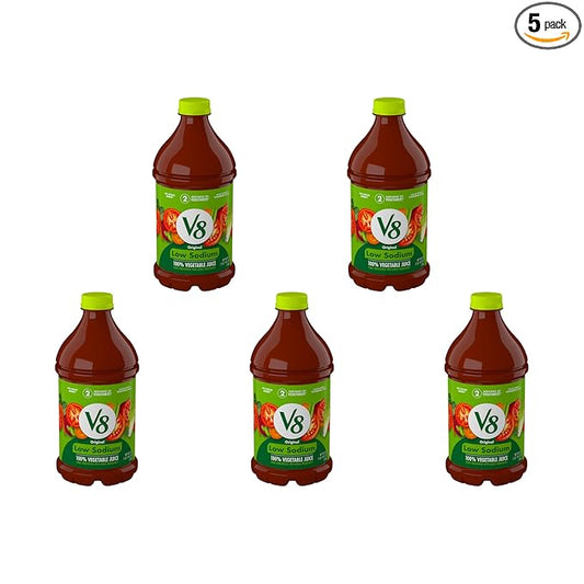 V8 Low Sodium Original 100% Vegetable Juice, 46 fl oz Bottle (Pack of 5)