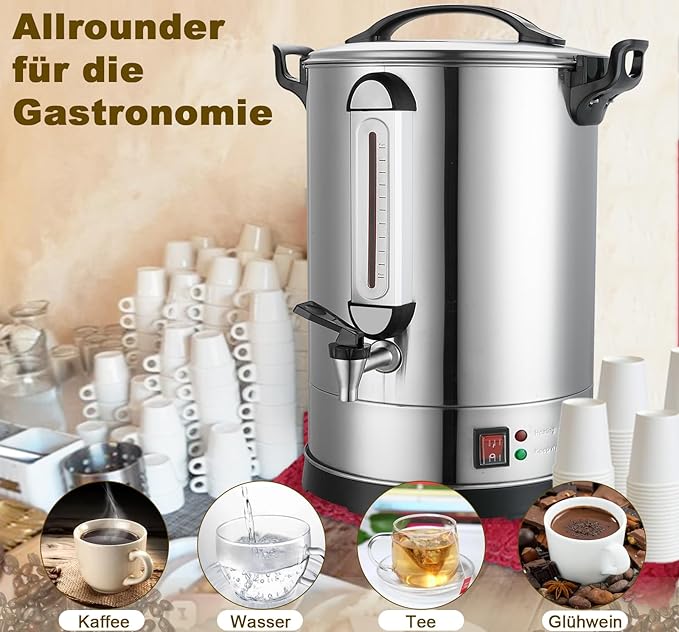 Coffee Percolator Large Coffee Maker 155 Cups Commercial Coffee Urn Electric Industrial Coffee Maker Hot Water Dispenser Tea Maker Machine for Catering, Church, Restaurant Dual Layer Stainless Steel
