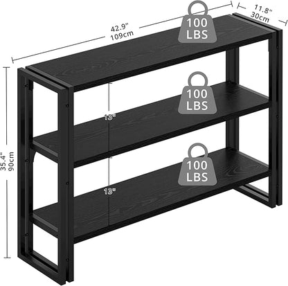 IRONCK Bookshelf Industrial 3 Shelf Bookcase, Wood Storage Shelf with Metal Frame for Living Room, Black