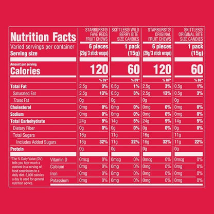 SKITTLES Original, SKITTLES Wild Berry & STARBURST Original and STARBURST FaveReds Fun Size - WRIGLEY'S Assorted Candy Variety Pack - Candy Bulk Individually Wrapped, 20.13oz (Pack of 2)