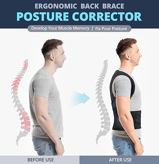 Fitsupport Back Brace Posture Corrector for Women and Men Back Lumbar Support Shoulder Posture Support for Improve Posture Provide and Back Pain Relief Large(Pack of 1)