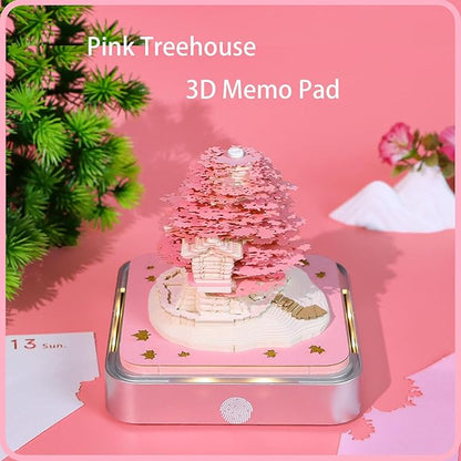 3D Calendar 2026 Time Piece Calendar 3D Memo Pad Tear Away Carving Art Notepad Paper Sculpture Artwork for Sticky Note Record DIY Christmas Gift Office Desktop Decoration-Pink Treehouse