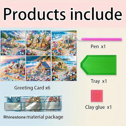 12pcs Diamond Art Painting Postcards with Envelope, House Pattern Daily DIY Handmade Greeting Cards Wishing Cards for Special Occasion Festival Craft Gift