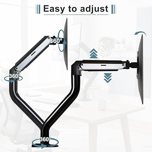 Okak Dual Monitor Stand for Desk Dual Monitor Arm Mount Computer for VESA Mounting Holes 75 and 100mm, 15 to 27 Inch Screens Stand Up to 26.4lbs, Office Desk Accessories, Two Pack