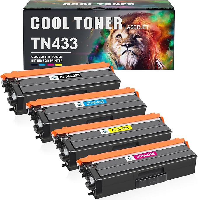 Cool Toner Compatible Toner Cartridge Replacement for Brother TN433 TN-433 TN431 Brother HL-L8360Cdw MFC-L8900Cdw HL-L8260Cdw MFC-L8610Cdw HL-L8360Cdwt Printer Ink (Black Cyan Magenta Yellow, 4 Pack)