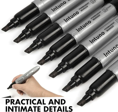 Jumo Permanent Markers, 60 Count Black, Chisel tip, Oil-Based Permanent Markers, Waterproof and Fade-Resistant, for Paper, Wood, Metal, Glass and More