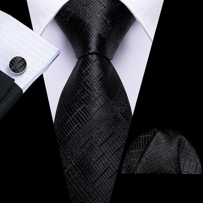 Barry.Wang Tie Sets for Men Silk Solid Necktie Stain Ties Handkerchief Pocket Square Cufflinks Wedding Business Dyed