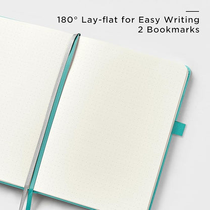 &And Per Se Dotted Journal Notebook, A5 Hardcover Leather Bullet Dotted Journal, 160 Pages 100 gsm Thick Paper, 3 Sheets of Stickers Included- 5.7'' x 8'' (Turquoise)
