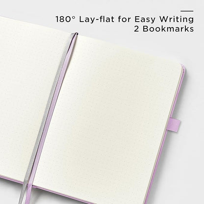 &And Per Se Dotted Journal Notebook, A5 Hardcover Leather Bullet Dotted Journal, 160 Pages 100 gsm Thick Paper, 3 Sheets of Stickers Included- 5.7'' x 8'' (Light lavender)