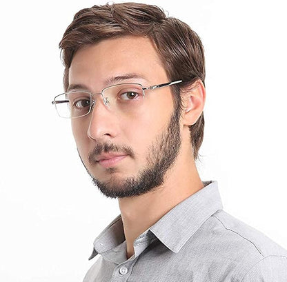 LifeArt Alloy Semi-Rimless Reading Glasses,Blue Light Blocking Glasses, Anti Eyestrain, Computer Gaming Glasses, TV Glasses for Women, Anti Glare (Silver, +0.50 Magnification)