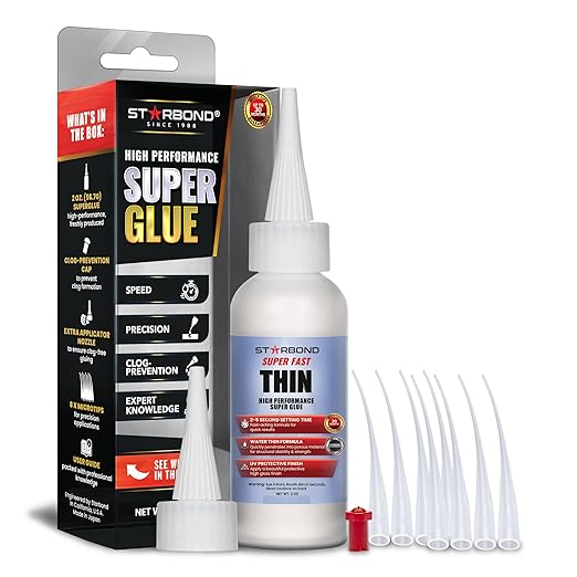 Starbond Super Fast Thin, Premium Instant CA (Cyanoacrylate Adhesive) Super Glue Plus Extra Cap and Microtips, (for Woodturning, Pen Turning, Hobby, Stabilizing, Finish, Inlay) (2 Ounce)