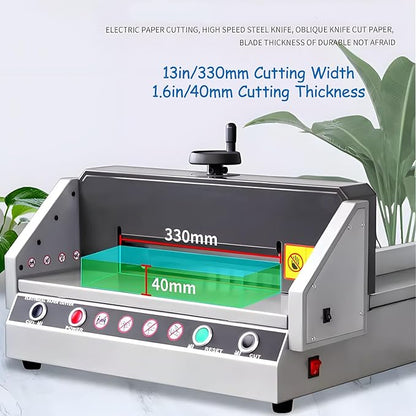 A4 Desktop Electric Paper Cutter 1.57in Cutting Thickness 13in Width Paper Trimmer with Infrared Protection for Office, School, Printing Plant