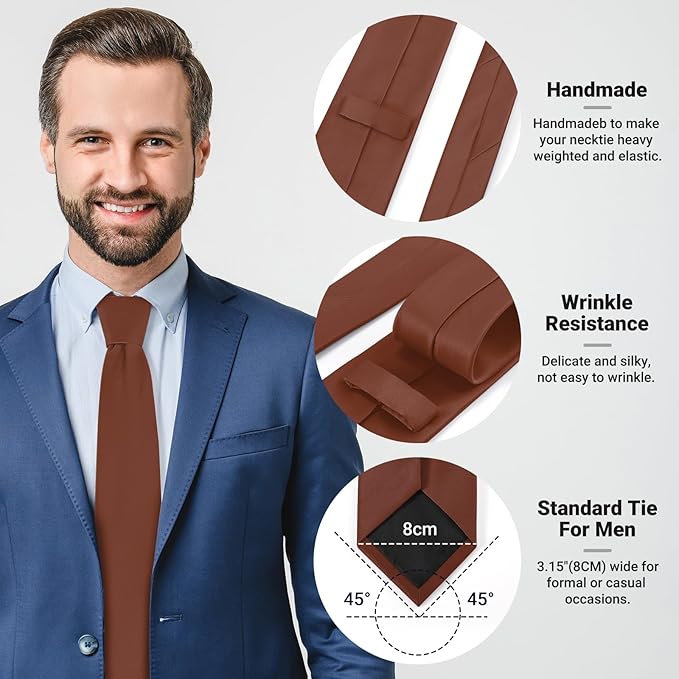 Black Ties For Men Solid Pure Color Formal Neckties 3.15" (8CM) Men's Tie for Business and Wedding with Gift Box