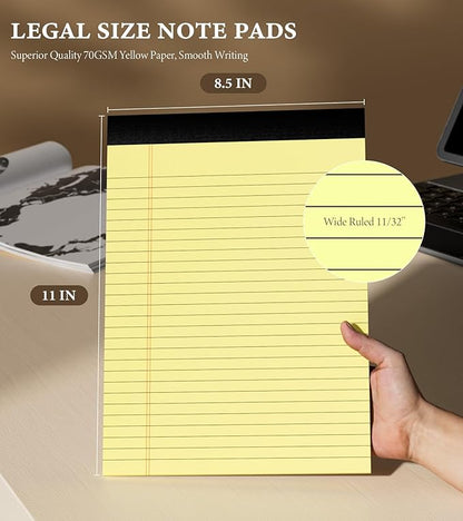 Legal Pads 8.5 x 11 Yellow Note Pads Wide Ruled, 12 Pack Yellow Notepad, 30 Sheets per Writing Pads, Micro Perforated Legal Pad 8 1/2 x 11 In, Well-Made Lined Note Pad Legal Note Pads for Notes