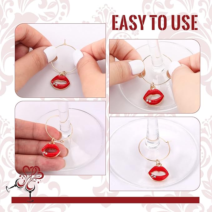 Junkin 24 Pcs Wine Glass Charms Markers Tags for Stem Glasses Drink Markers Wine Charm Ring Identifier for Wedding Bachelorette Tasting Holiday Party Favor Decoration (Cute Style)