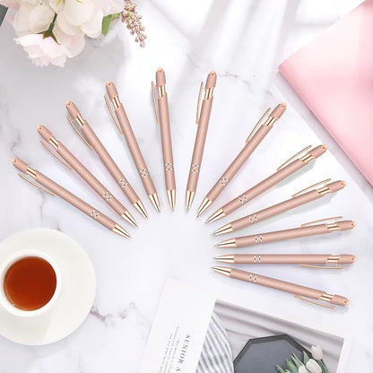 Tenare 12 Pieces 2 in 1 Stylus Metal Ballpoint Pen with Stylus Tip, 1.0 mm Black Ink Ballpoint Pen for Touch Screens(Rose Gold)