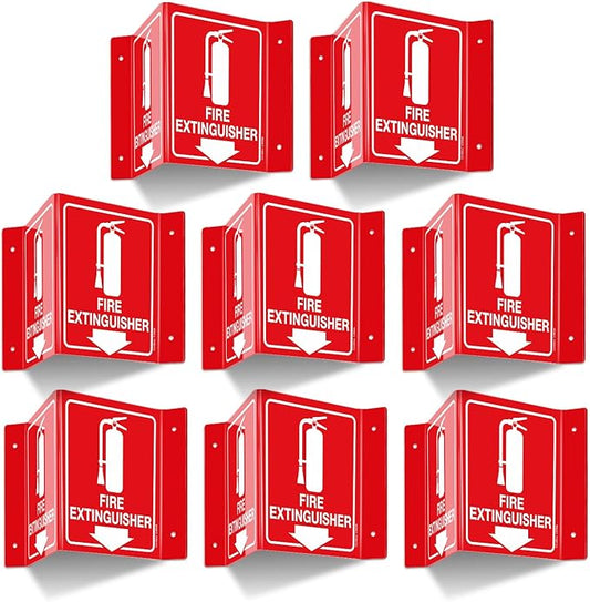GicnKeuz Fire Extinguisher Sign with Down Arrow, 8" x 6" Fire Extinguisher Two-Sided Acrylic Projecting V-Sign, Including Screws, Easy to Install, Home Office/Business Use (8 Pack)