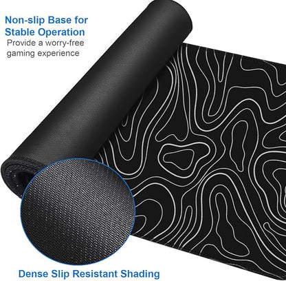 Large Extended Gaming Mouse Pad, 31.5x15.7 inch Computer Keyboard Mouse Mat, Water Resist Non-Slip Mousepad Rubber Base Long XXL Desk Mouse Pad for Gaming, Office & Home, Black White Lines