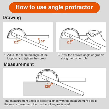 Angle Protractor Angle Finder Ruler Two Arm Stainless Steel Protractor Woodworking Ruler Measure Tool with 0-180 Degrees(10 cm/ 3.94 Inch)