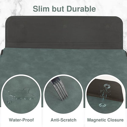 Allinside 13-14 Inch Laptop Sleeve Case for MacBook Pro 14" 2021-2024/MacBook Air 13" 2010-2017/MacBook Pro 13" 2010-2015, Waterproof PU Leather Sleeve Cover with Stand & Accessory Pouch, Dark Green