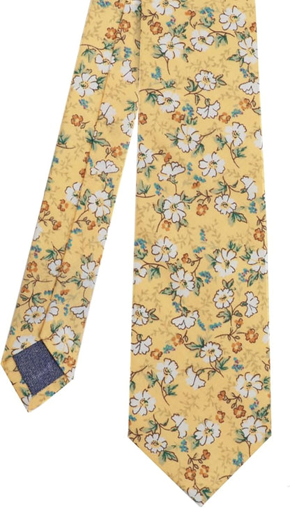 Cotton Floral Ties for Men 2.76" Men's Skinny Tie Linen Flower Printed Neck Tie for Wedding Dating Party