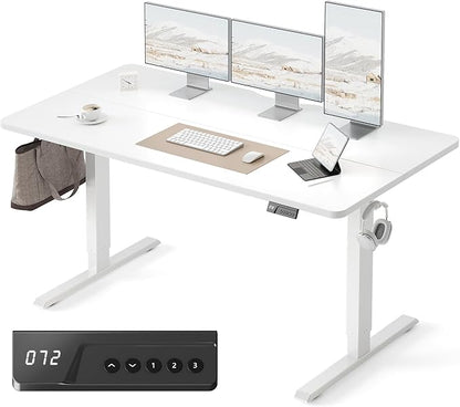 FEZIBO Standing Desk, 63×28 Inches Electric Height Adjustable, Sit Stand Up, Computer Office Desk with Splice Board, While Frame/While TOP