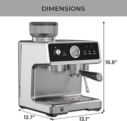 Kenmore Elite Espresso Machine – Automatic Coffee Maker with Auto Tamper, Auto Cleaning, Milk Steamer & Frother, Bean Grinder, Brew Professional Barista Style Cappuccino, Café Latte
