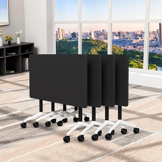 Folding Conference Table, Conference Room Tables Foldable Large Meeting Seminar Table on Wheels,Flip Top Boardroom Training Tables for Office, Classroom,Meeting (4, Black, 70.8)