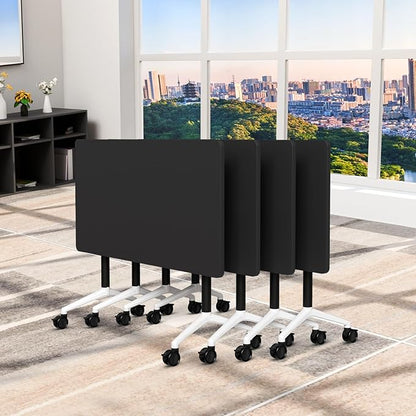 Folding Conference Table, Conference Room Tables Foldable Large Meeting Seminar Table on Wheels,Flip Top Boardroom Training Tables for Office, Classroom,Meeting (4, Black, 70.8)