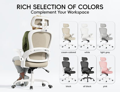 TRALT Office Chair - Ergonomic Office Chair with Back Support, Computer Chair - Home Office Desk Chairs, 330lbs Wide Seat Big and Tall Office Chairs with Headrest, Comfy Desk Chairs (Beige)